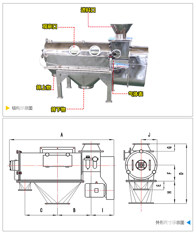 臥式氣流篩分機(jī)結(jié)構(gòu)尺寸示意圖